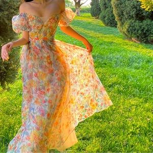 Floral midi off the shoulder dress